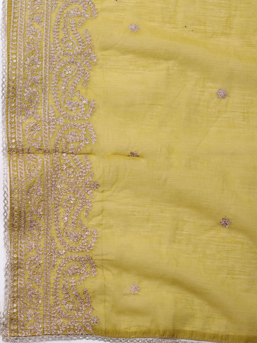Neck Embroidered Chanderi Unstitched Suit With Dupatta