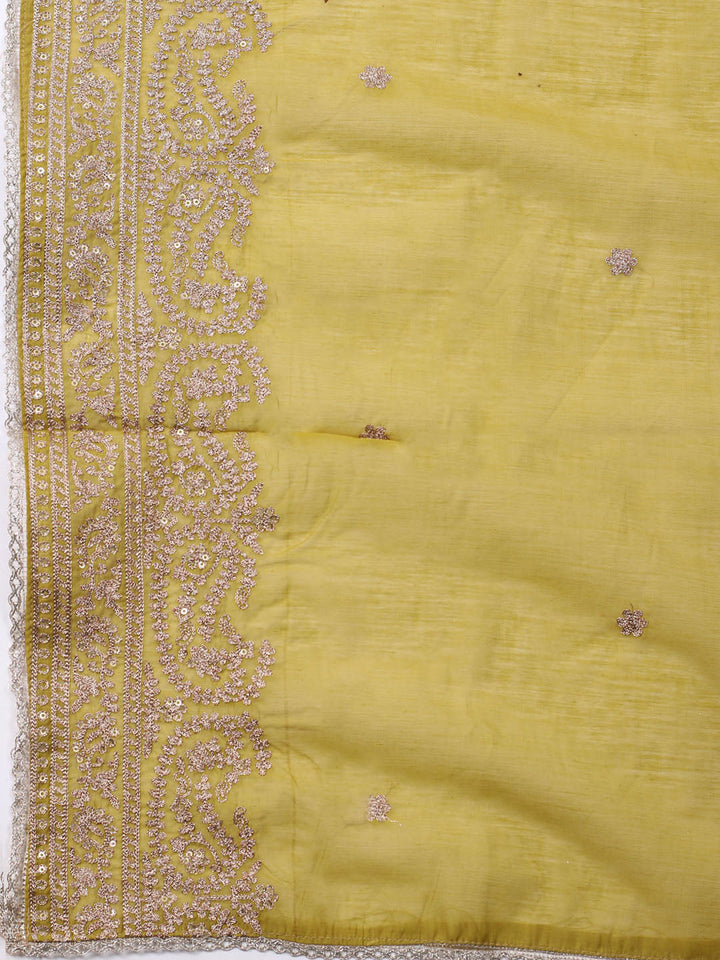 Neck Embroidered Chanderi Unstitched Suit With Dupatta