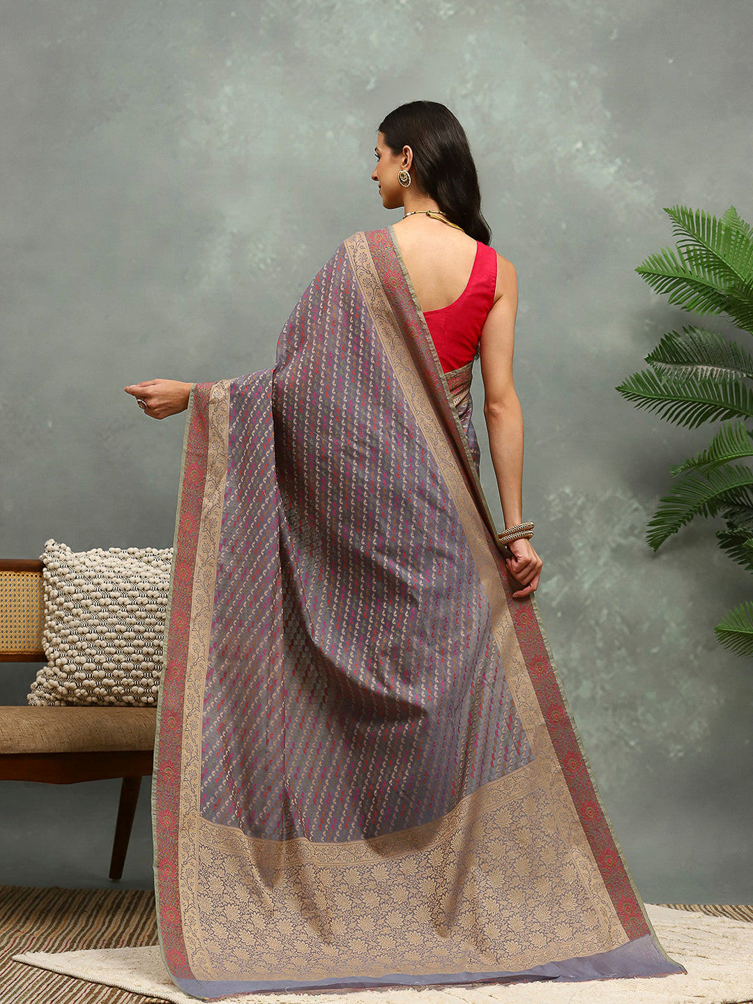 Resham Embroidered Cotton Blend Woven Saree