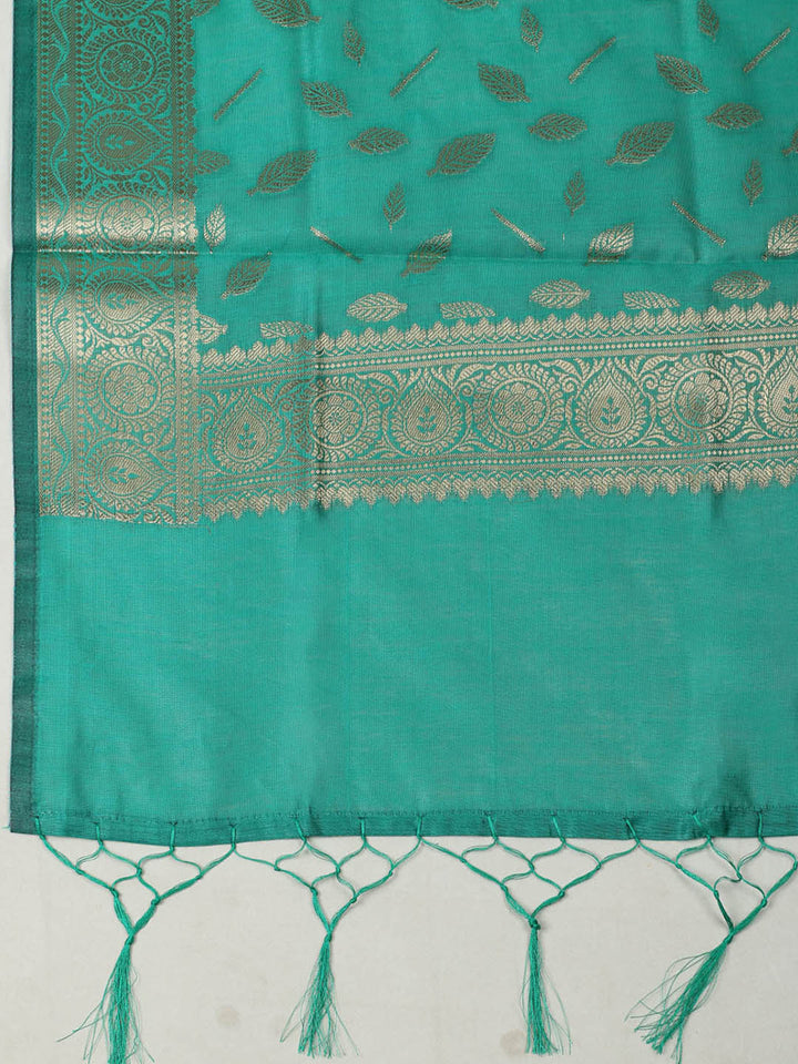 Woven Design Chanderi Unstitched Suit With Pant &amp; Dupatta