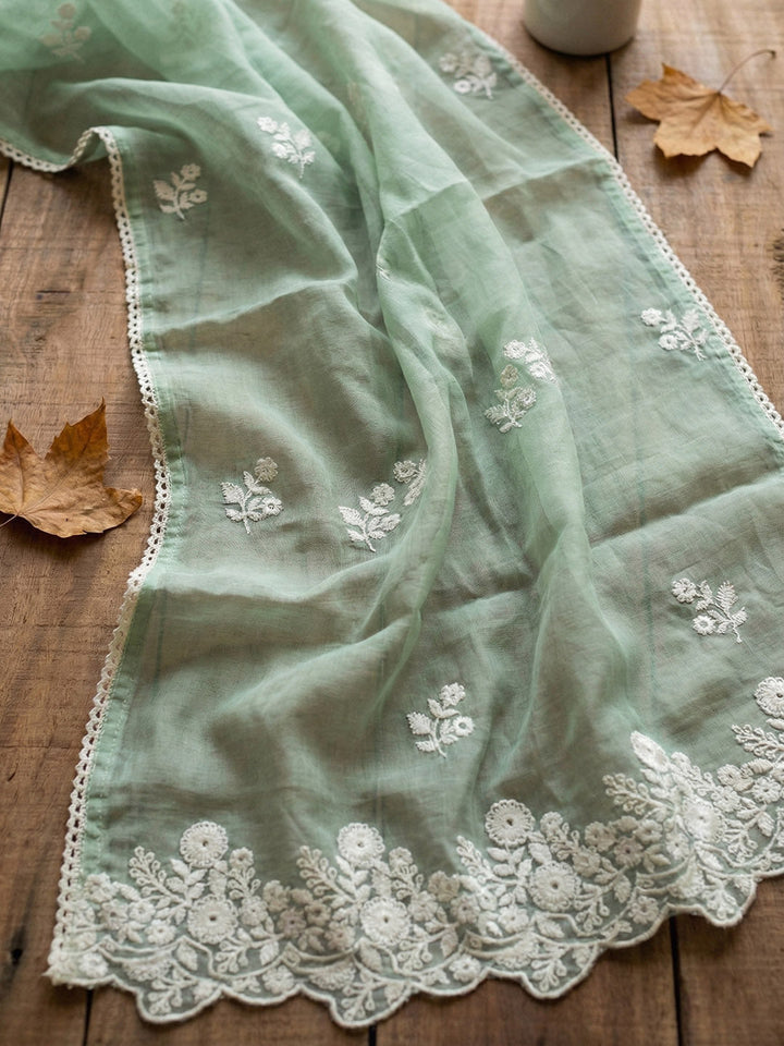 Embroidered Cotton Blend Unstitched Suit With Pant &amp; Dupatta