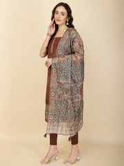 Kantha Embroidery & Printed Chanderi Unstitched Suit Piece With Dupatta