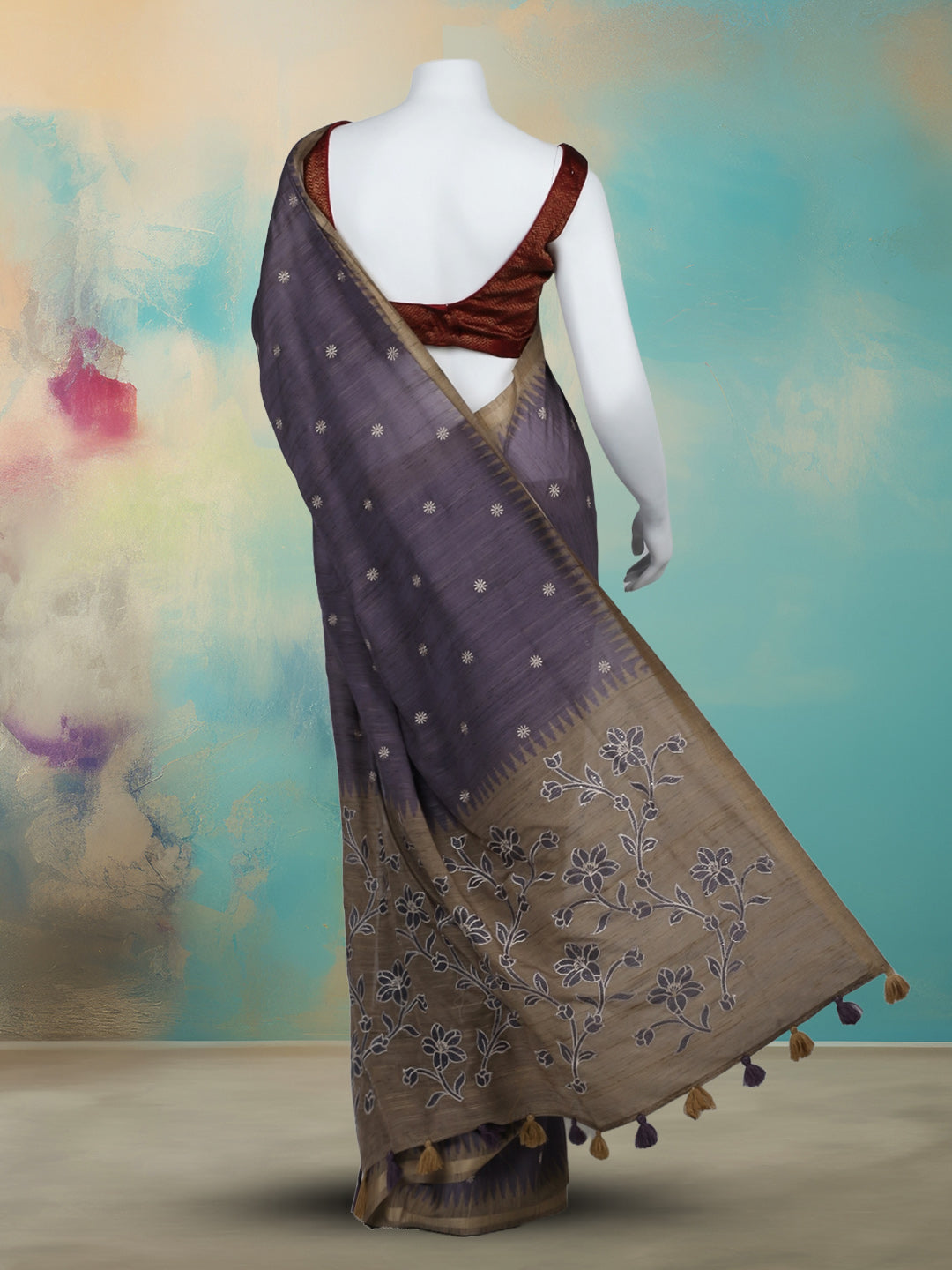 Printed &amp; Embroidered Booti Art Silk Saree