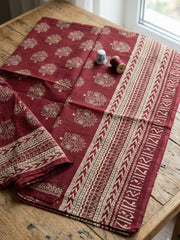 Printed Cotton Blend Unstitched Suit With Pant & Dupatta