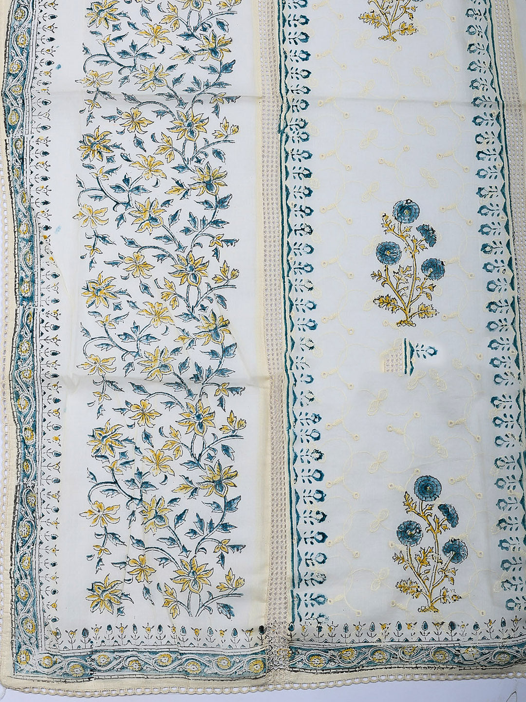 Embroidered Cotton Blend Unstitched Suit With Pant &amp; Dupatta
