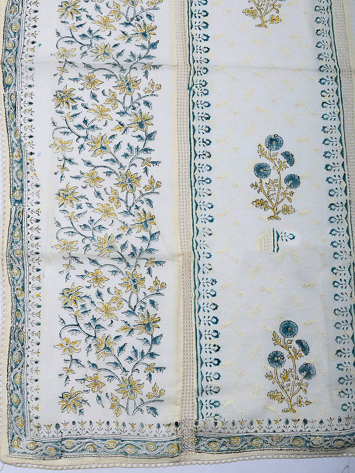 Embroidered Cotton Blend Unstitched Suit With Pant &amp; Dupatta