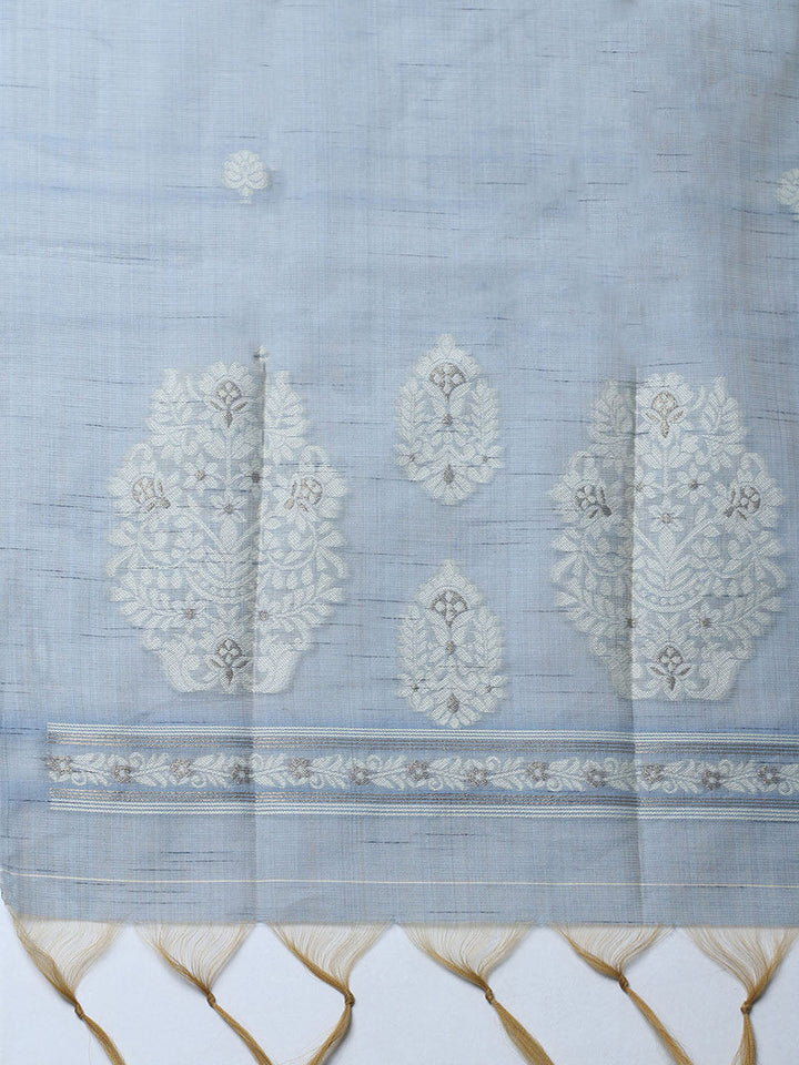 Printed Chanderi Unstitched Suit With Pant &amp; Dupatta