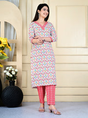 Printed Cotton Blend Kurta With Pants