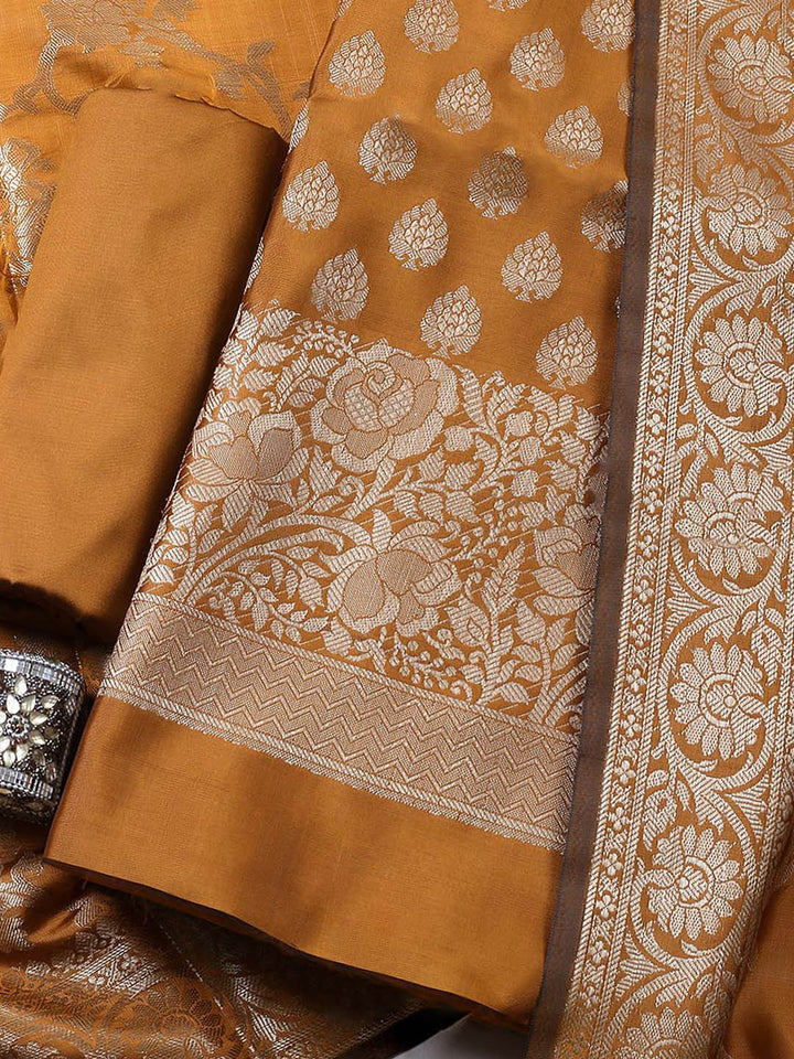 Banarasi Chanderi Unstitched Suit With Pant &amp; Dupatta