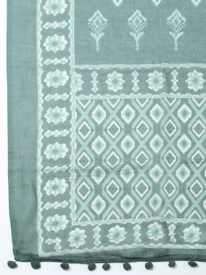 Embroidered Cotton Blend Unstitched Suit With Pant &amp; Dupatta