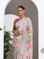 Floral Printed Crepe Saree