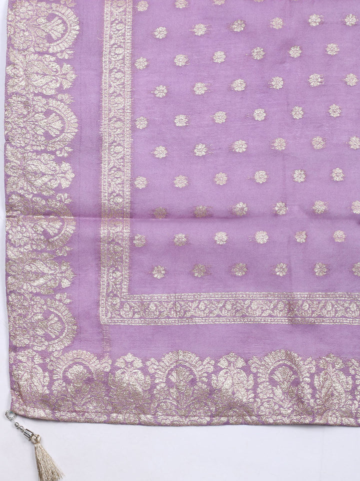 Neck Embroidered Chanderi Unstitched Suit With Dupatta
