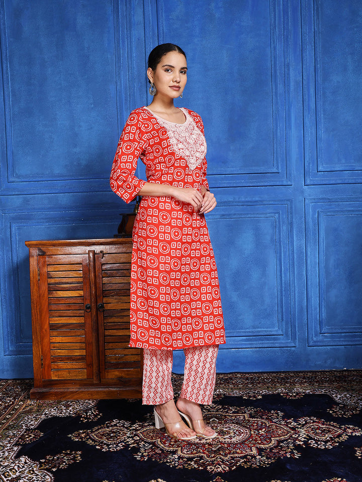 Printed Cotton Blend Kurta With Pants &amp; Dupatta