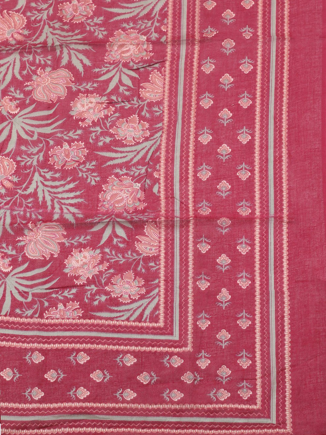 Printed Chanderi Unstitched Suit With Pant &amp; Dupatta