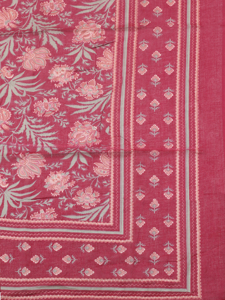 Printed Chanderi Unstitched Suit With Pant &amp; Dupatta
