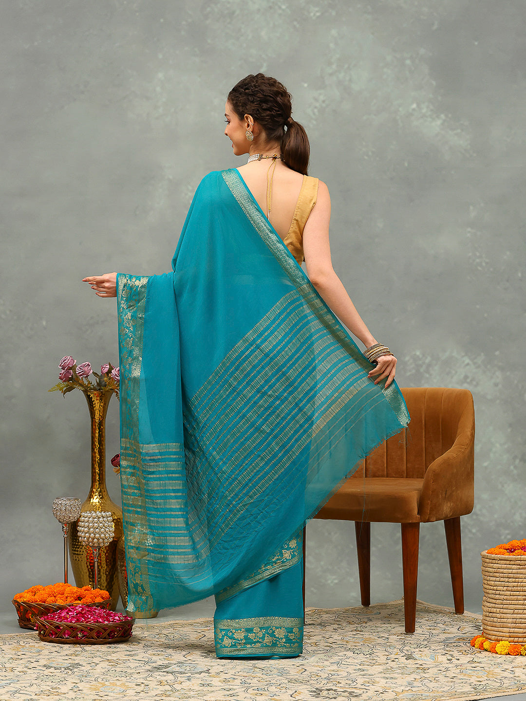 Zari Border Chiffon Woven Saree