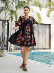 Resham Embroidered Cotton Blend Dress