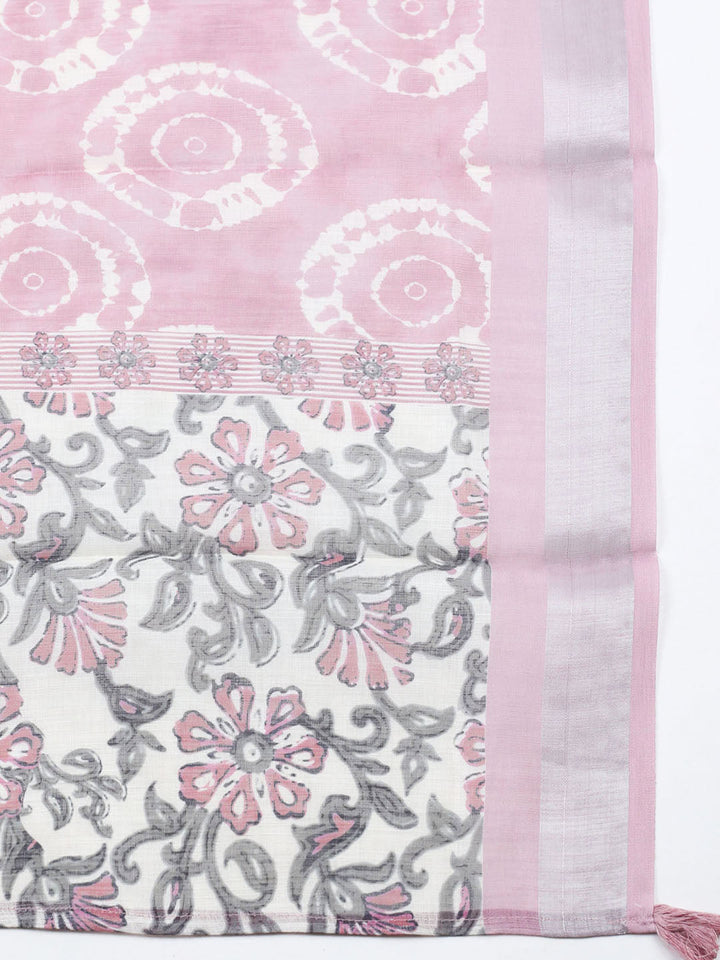 Embroidered Linen Blend Unstitched Suit With Pant Dupatta