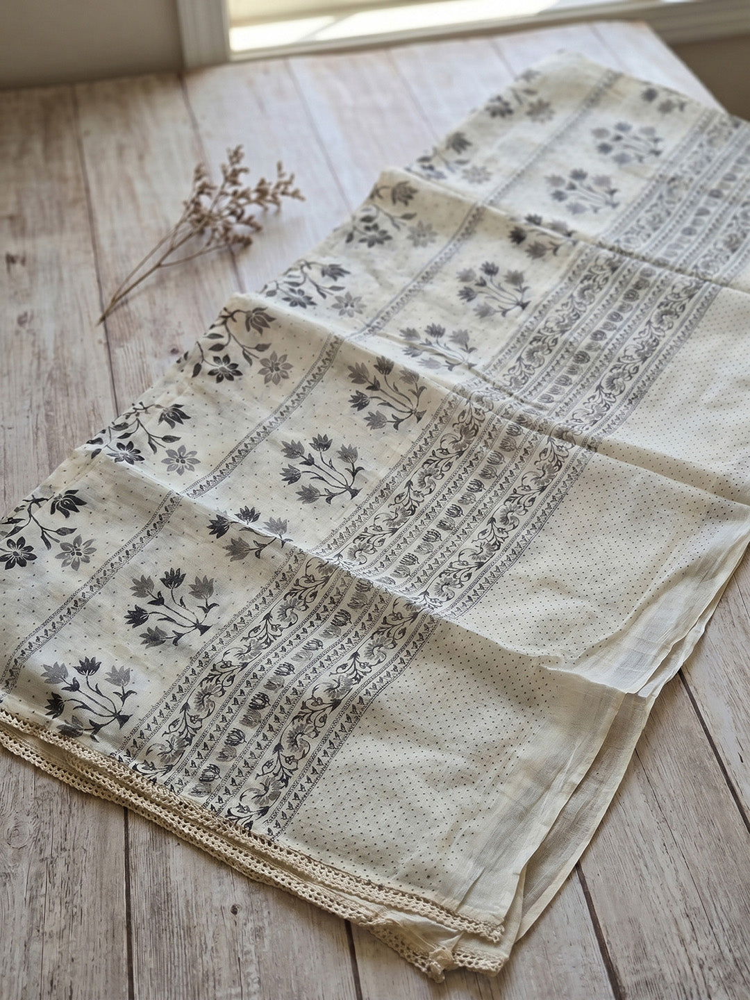 Printed Cotton Blend Unstitched Suit With Pant &amp; Dupatta