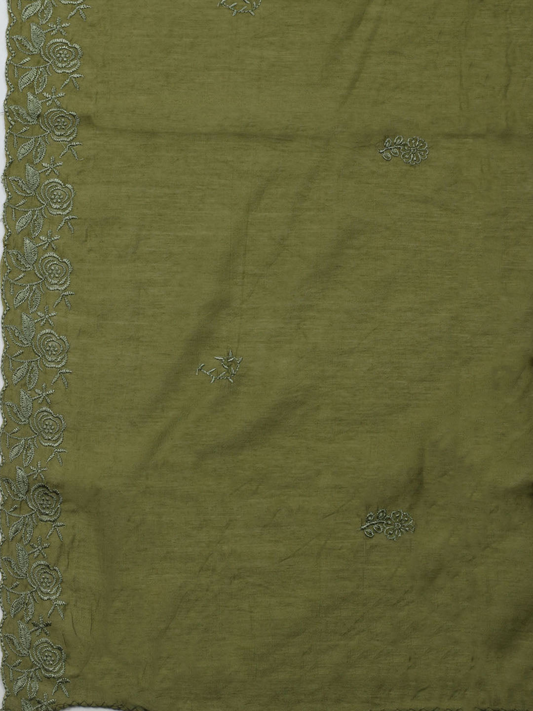 Embroidered Cotton Blend Unstitched Kurta With Pant & Dupatta