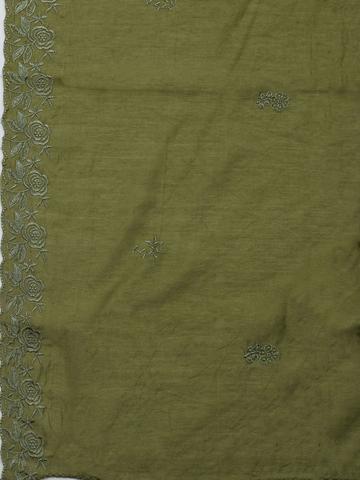Embroidered Cotton Blend Unstitched Kurta With Pant &amp; Dupatta