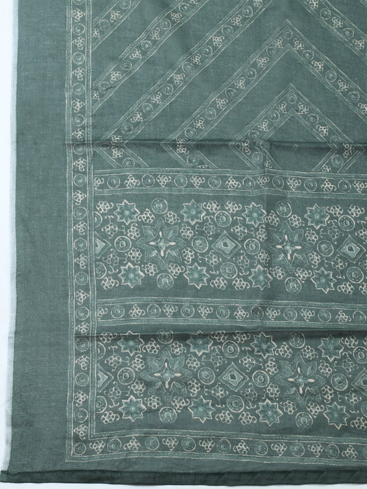 Printed Cotton Blend Unstitched Suit With Pant &amp; Dupatta
