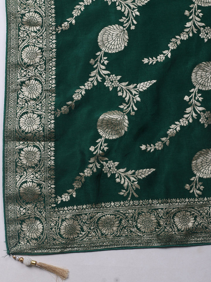 Neck Embroidered Chanderi Unstitched Suit With Dupatta