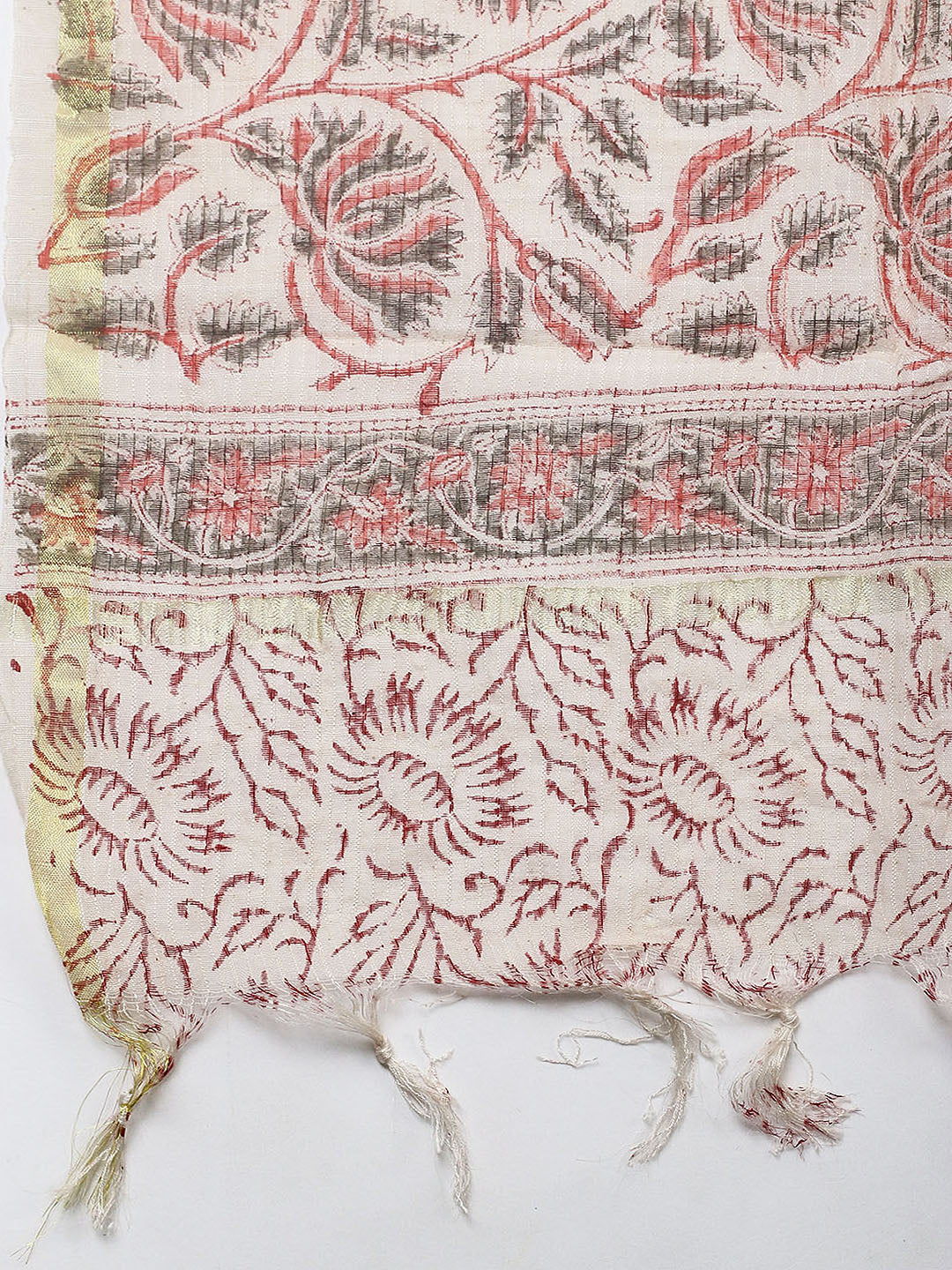Printed Cotton Blend Unstitched Suit With Pant &amp; Dupatta