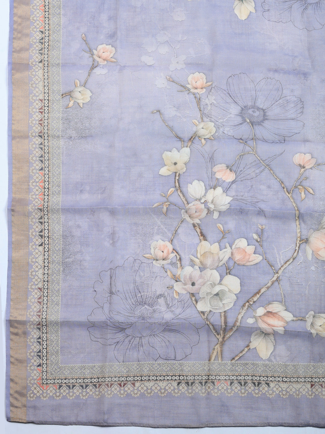 Printed Linen Blend Unstitched Suit With Pant &amp; Dupatta