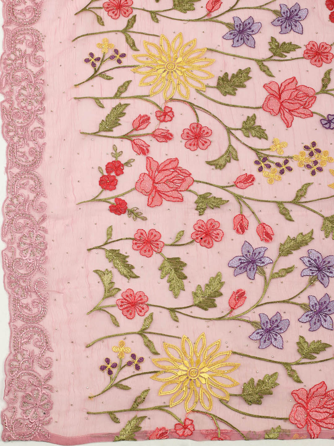 Embellished Organza Unstitched Suit With Pant &amp; Dupatta