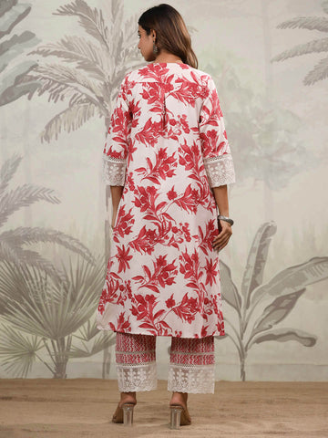 Floral Printed Cotton Kurta With Pants