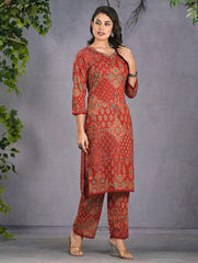 Printed Cotton Blend Kurta With Palazzo