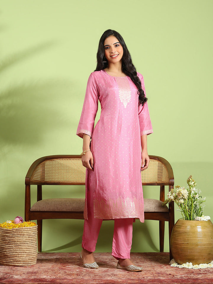 Embroidered Cotton Kurta With Pant &amp; Dupatta
