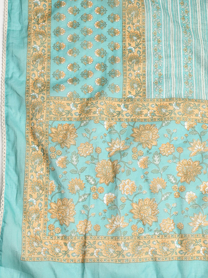 Printed Cotton Blend Unstitched Suit With Dupatta