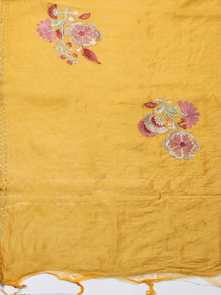 Embroidered Cotton Blend Unstitched Suit With Pant &amp; Dupatta