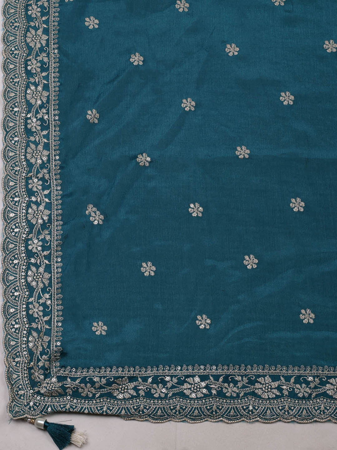 Embroidered Chinon Unstitched Suit With Pant &amp; Dupatta