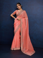 Stone Embroidery Chinon Saree