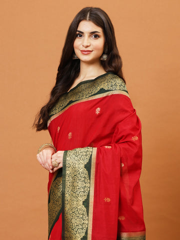 Zari Border Booti Handloom Woven Saree