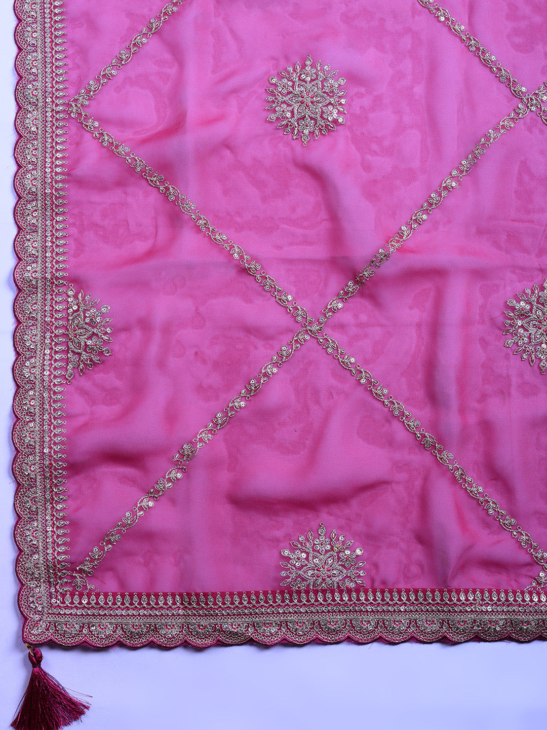 Embroidered Art Silk Unstitched Suit With Pant &amp; Dupatta
