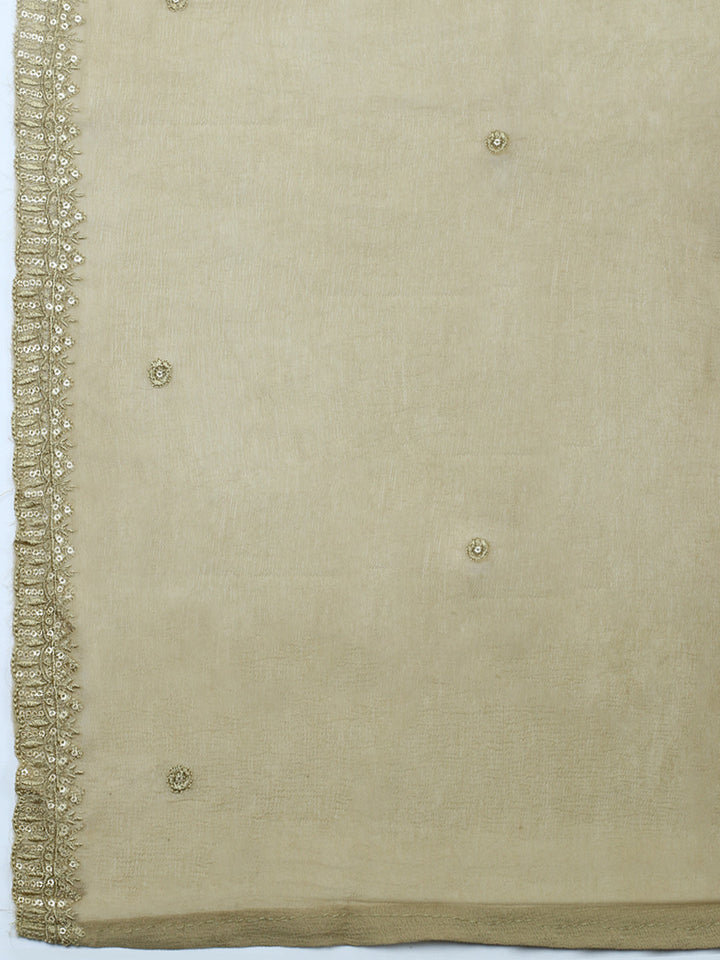 Embroidered Chanderi Unstitched Suit With Pant &amp; Dupatta