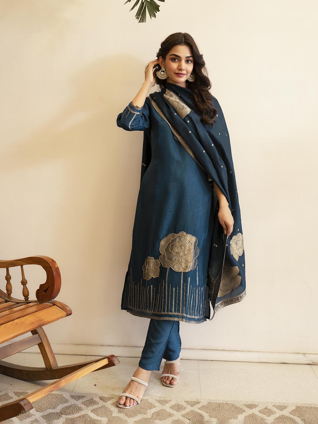 Woven Design Silk Kurta With Pant &amp; Dupatta