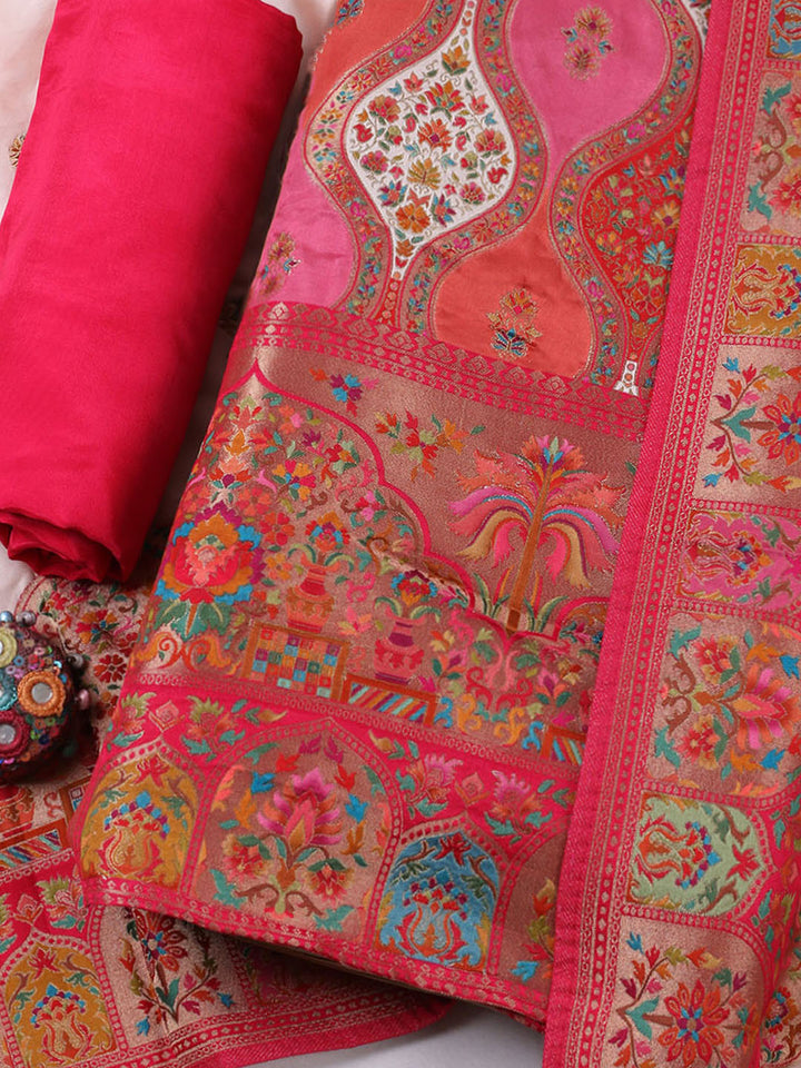 Woven Design Satin Unstitched Suit With Pant &amp; Dupatta