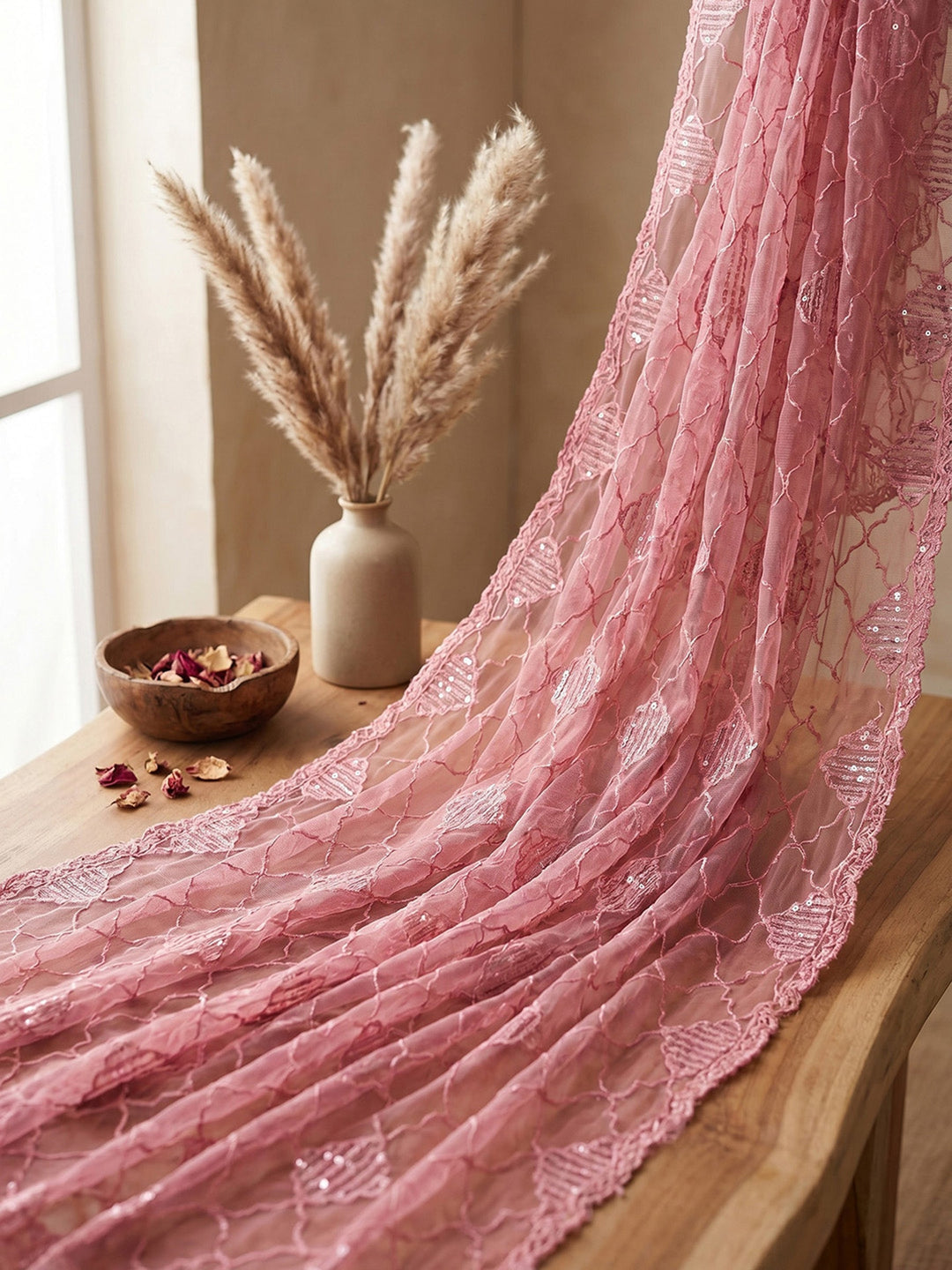 Neck Embroidered Chanderi Unstitched Suit With Dupatta