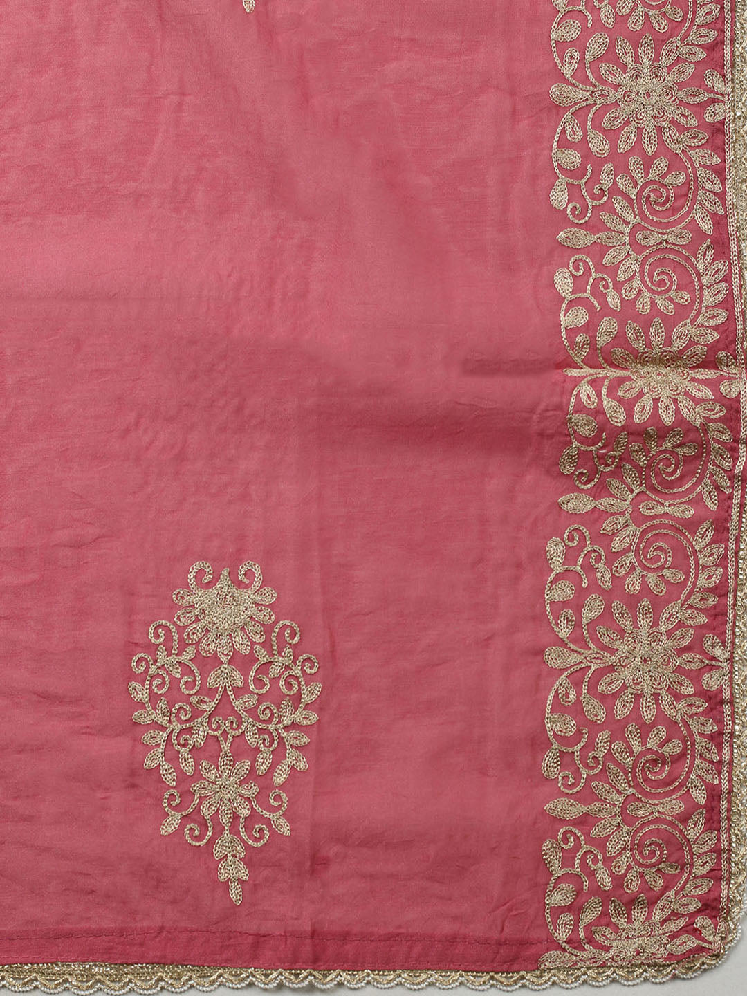 Embroidered Chanderi Unstitched Suit With Pant &amp; Dupatta