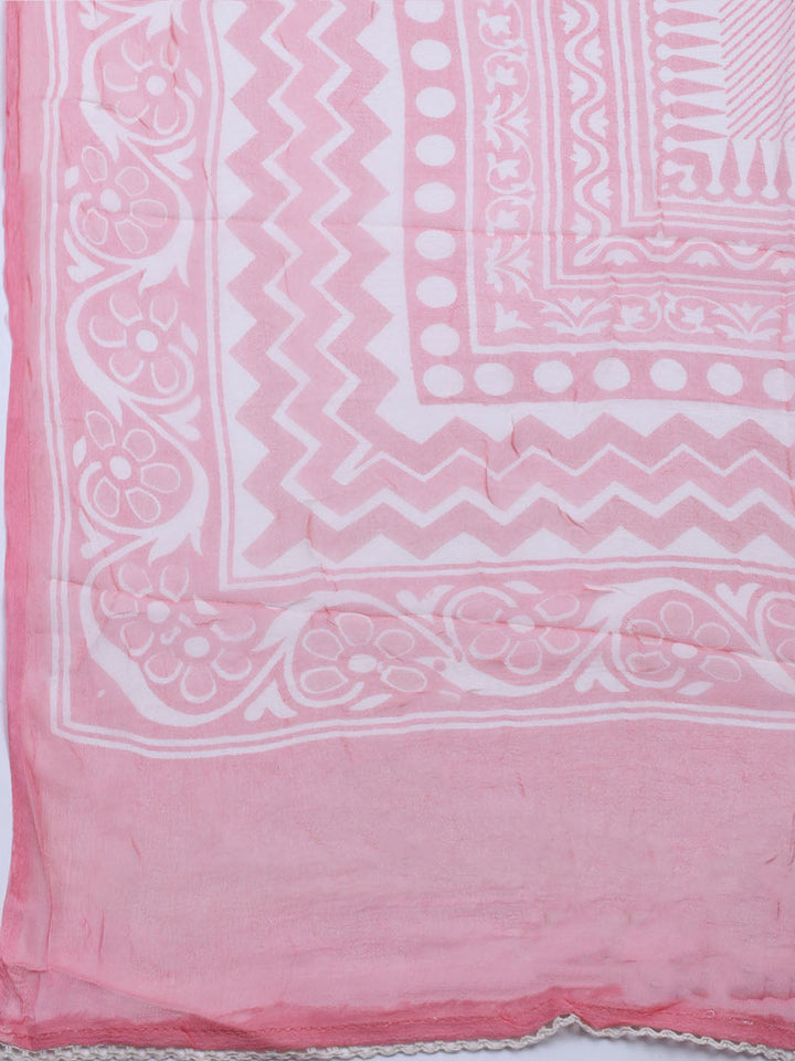 Printed Cotton Blend Unstitched Kurta With Pant &amp; Dupatta