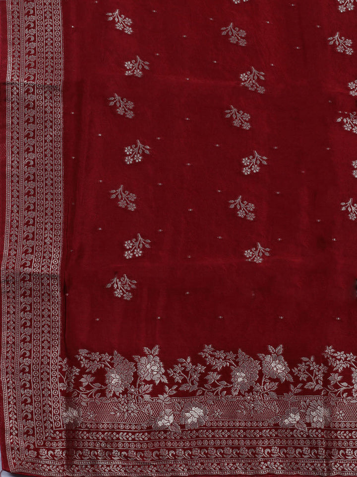 Embroidered Art Silk Unstitched Suit With Dupatta