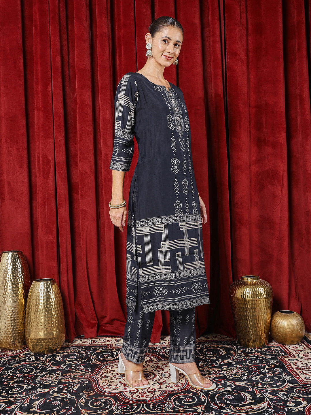 Printed Chanderi Kurta With Pants &amp; Dupatta