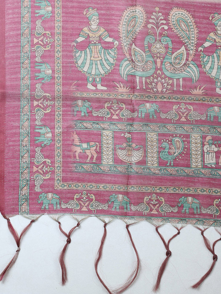 Embroidered Chanderi Unstitched Suit With Pant &amp; Dupatta