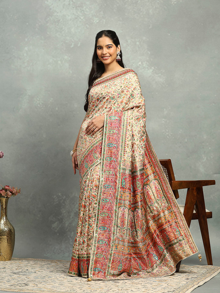 Floral Woven Embroidered Dola Silk Saree