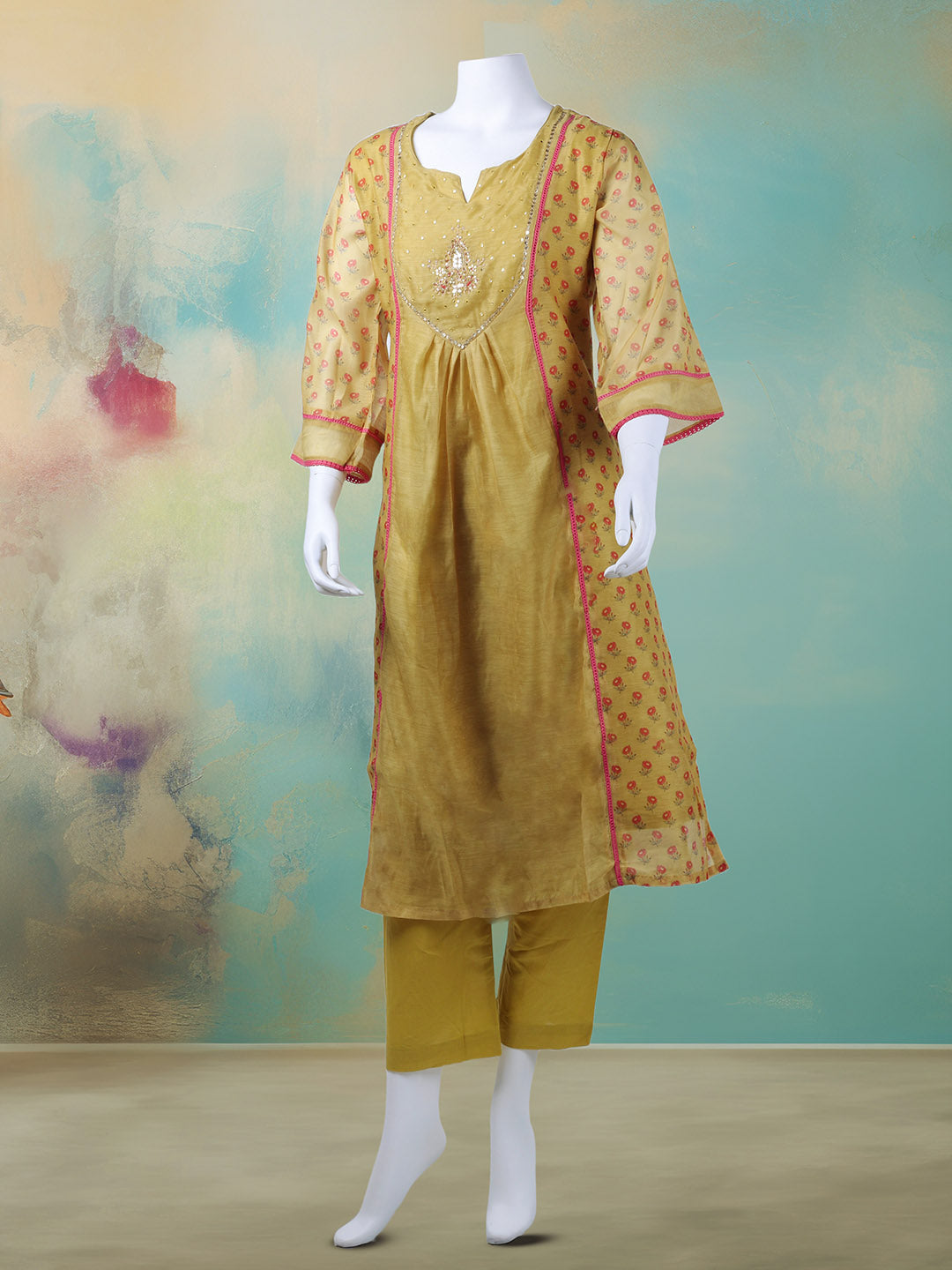 Gota Work Chanderi Unstitched Suit Piece With Dupatta